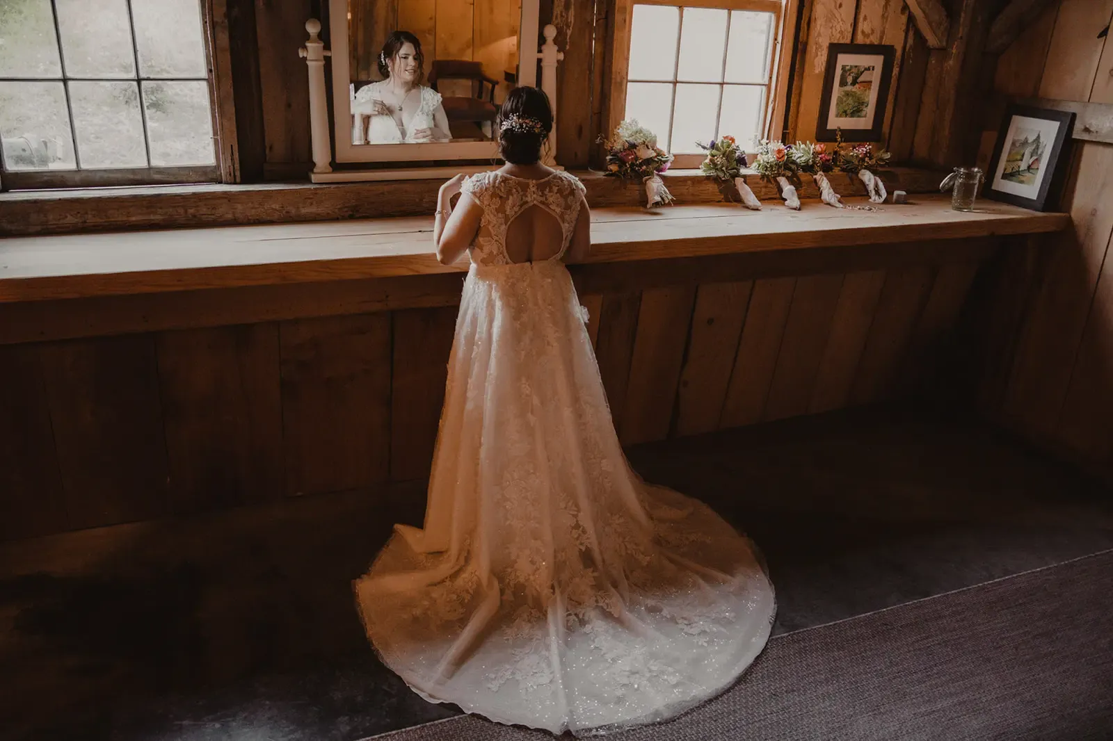 bride getting ready in the bridal suite